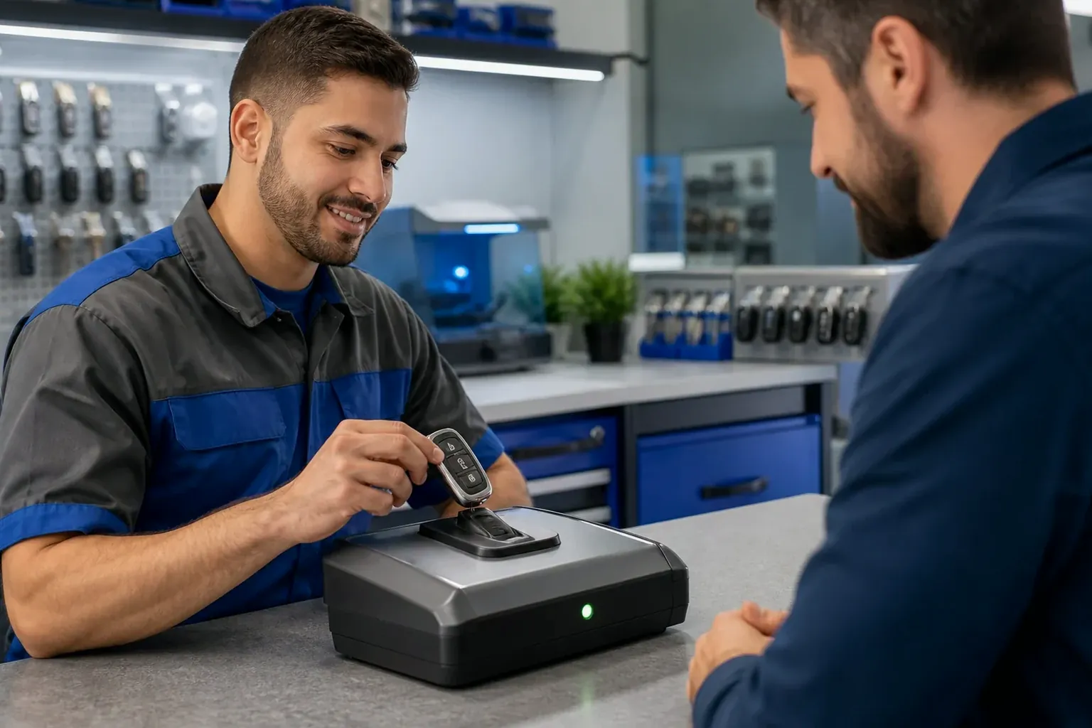 Técnico programando um controle remoto em Araçatuba.